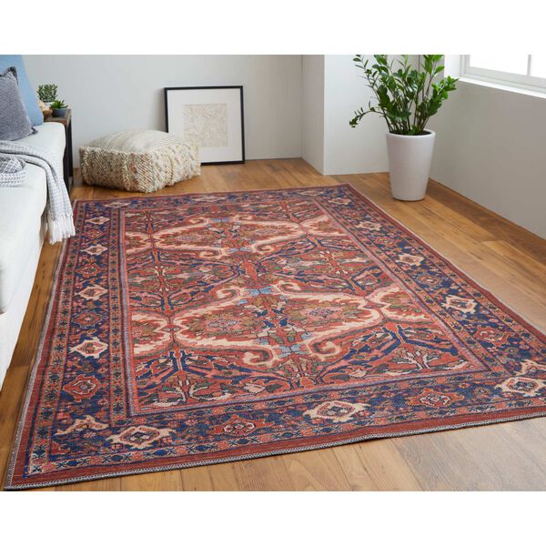 Rawlins Eclectic Red Tan Blue Area Rug, image 2