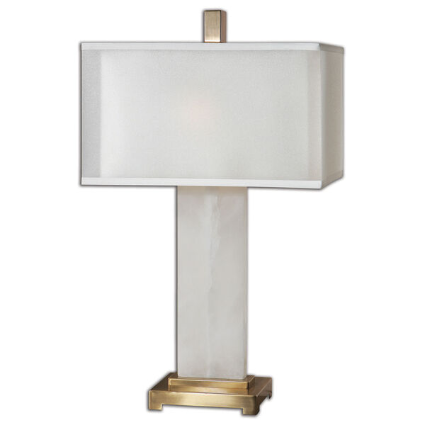 Athanas White Alabaster with Coffee Bronze Two Light Table Lamp, image 3