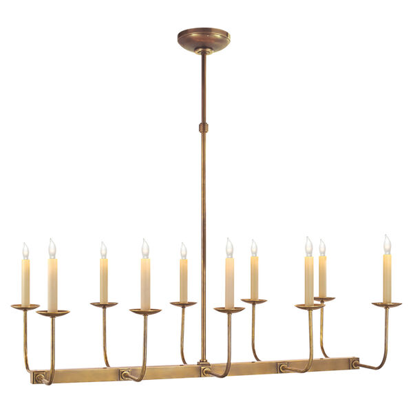 Linear Branched Chandelier in Hand-Rubbed Antique Brass by Chapman and Myers, image 1