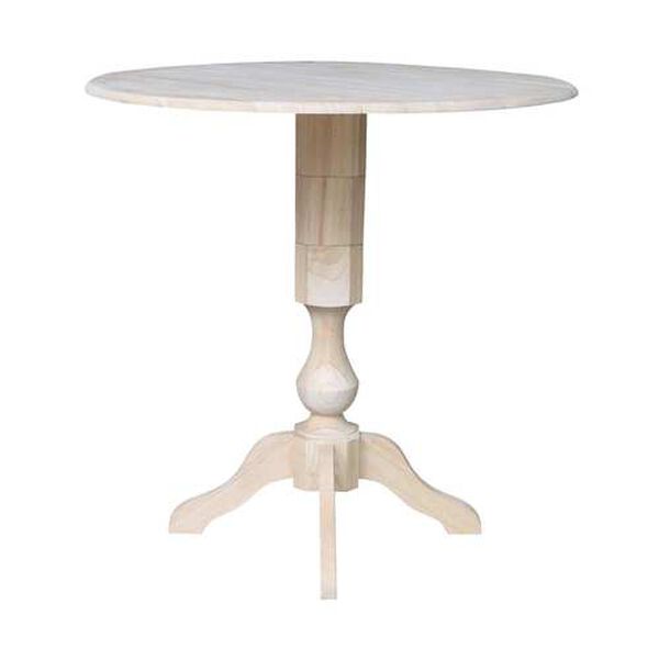 Gray and Beige 42-Inch Round Pedestal Dual Drop Leaf Table, image 1