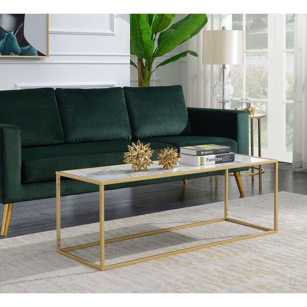 Gold Coast White Faux Marble Rectangle Coffee Table, image 1
