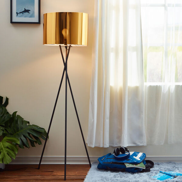 Cara Gold and Black Tripod Floor Lamp, image 4