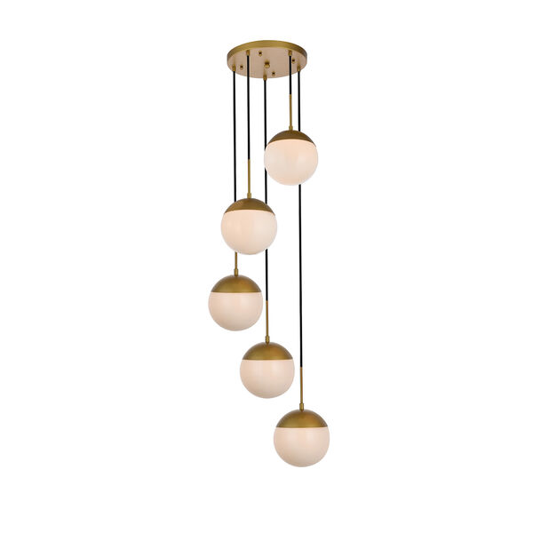 Eclipse Brass and Frosted White 18-Inch Five-Light Pendant, image 1
