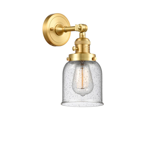 Franklin Restoration Satin Gold 10-Inch One-Light Wall Sconce with Seedy Small Bell Shade, image 1