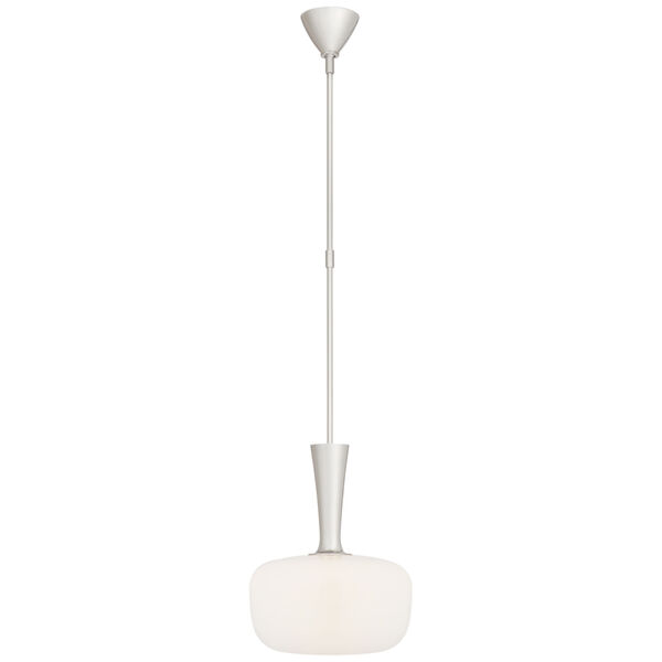 Sesia Small Oval Pendant in Polished Nickel with White Glass by AERIN, image 1