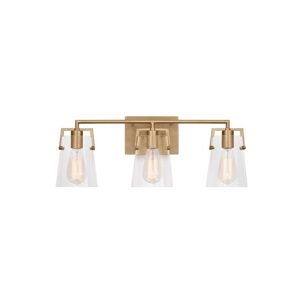 Crofton Satin Brass Three-Light Bath Vanity with Clear Glass by Drew and Jonathan, image 1