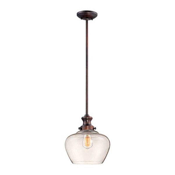 Rubbed Bronze One Light 11-in Pendant with Clear Glass, image 1
