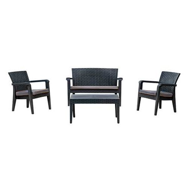 Alaska Anthracite Fabric Four-Piece Outdoor Seating Set with Cushion, image 2