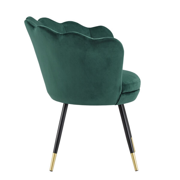 Stella Green Velvet Seashell Armless Chair with Black and Gold Leg, image 3