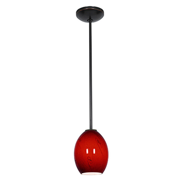 Brandy FireBird Oil Rubbed Bronze LED Rod Mini Pendant with Red Sky Glass Shade, image 1