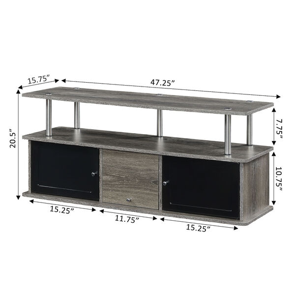 Designs2Go Weathered Gray and Black TV Stand with Three Storage Cabinet and Shelf, image 4