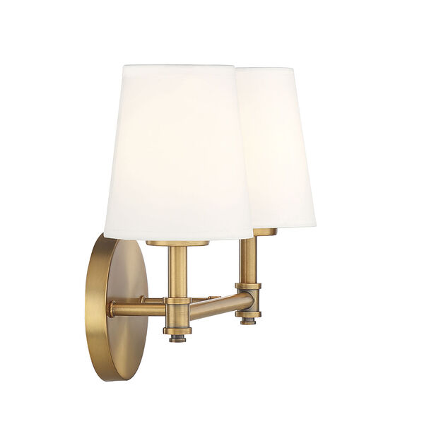 Lowry Natural Brass Two-Light Bath Vanity with White Linen Shade, image 5