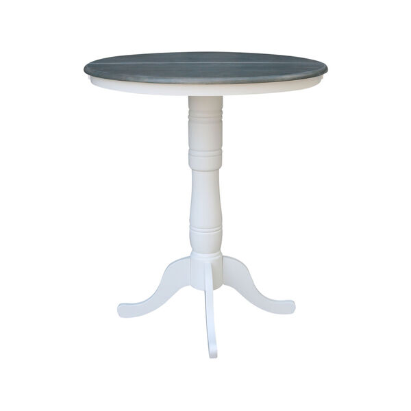 White and Heather Gray 36-Inch Width x 41-Inch Height Round Top Bar Height Pedestal Table With 12-Inch Leaf, image 2