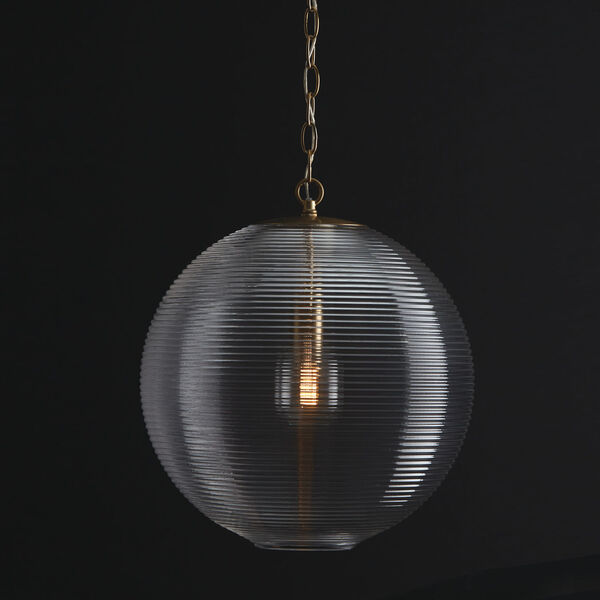 Dolan Matte Brass One-Light Pendant with Clear Ribbed Glass, image 6