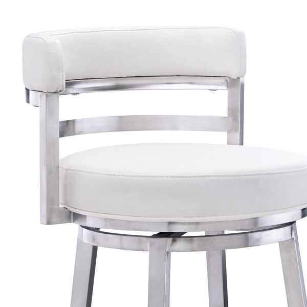 Madrid White and Stainless Steel 30-Inch Bar Stool, image 4