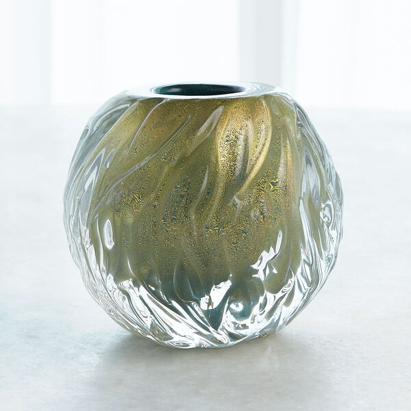 Green and Gold Round Swirl Vase, image 3
