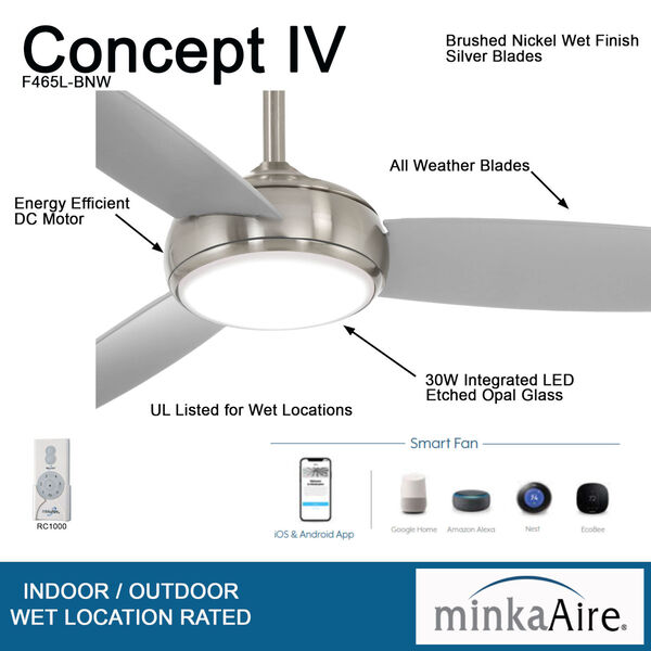Concept IV Brushed Nickel 54-Inch LED Smart Ceiling Fan, image 3
