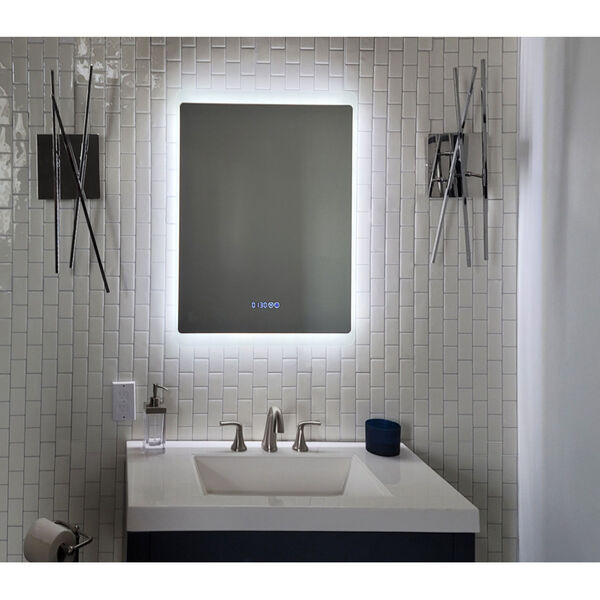 Kinsale Clear 24 x 32-Inch Rectangular LED Bathroom Mirror with Clock and Temperture, image 2