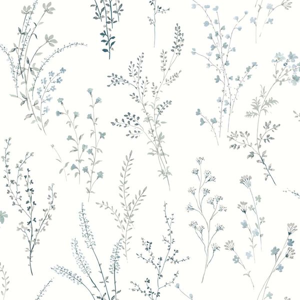 Wildflower Sprigs Blue Green Peel Stick Wallpaper, image 2