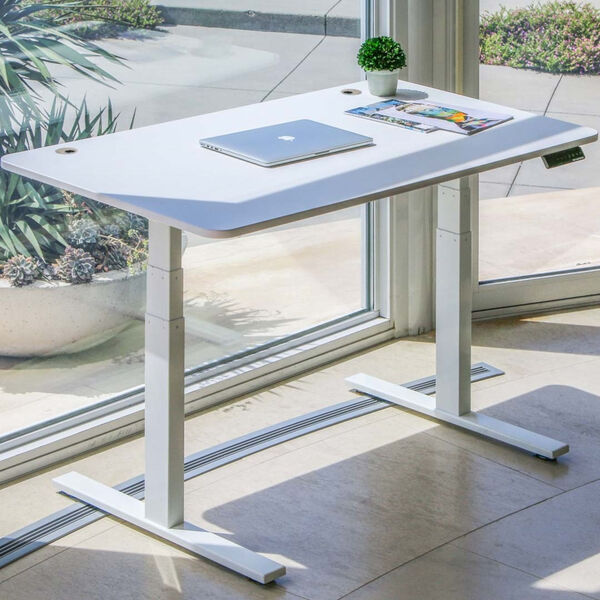 Autonomous White Frame White Matte Top Premium Adjustable Height Sit to Stand Desk, image 3