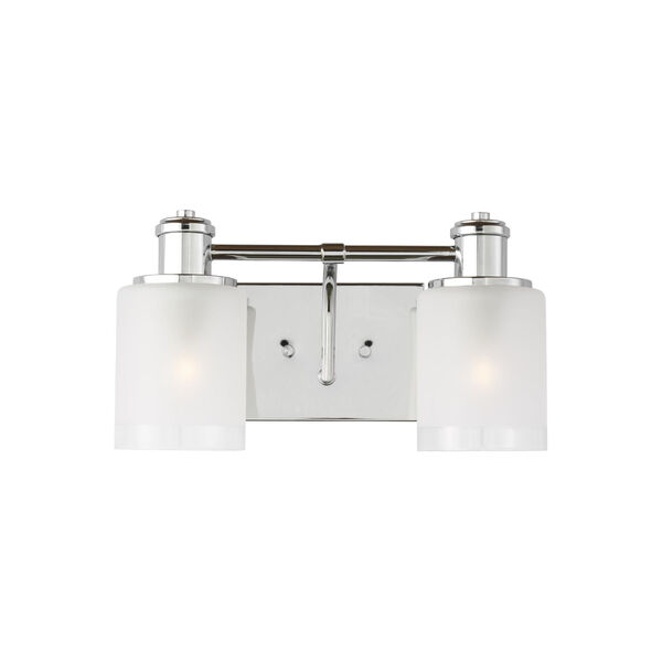 Norwood Chrome Two-Light Bath Vanity with Clear Highlighted Satin Etched Shade, image 1