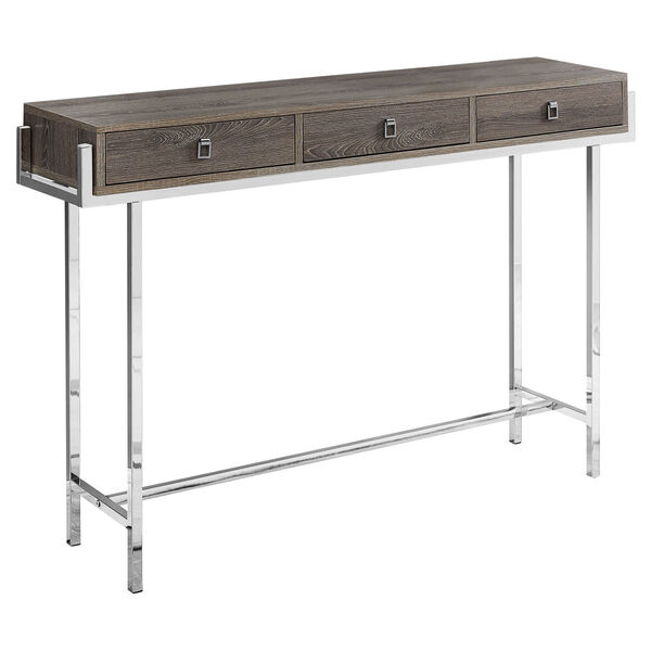 Dark Taupe and Chrome 12-Inch Accent Table with Three Drawers, image 1