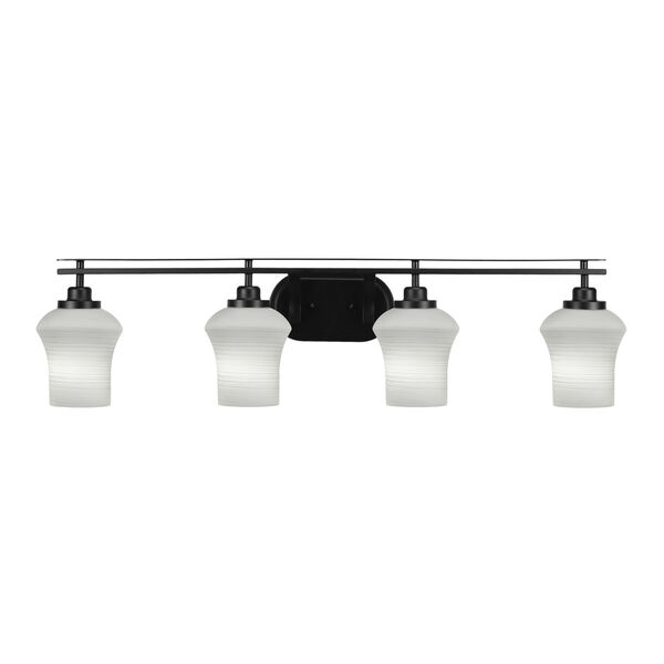 Odyssey Matte Black Four-Light Bath Vanity with Six-Inch White Linen Glass, image 1
