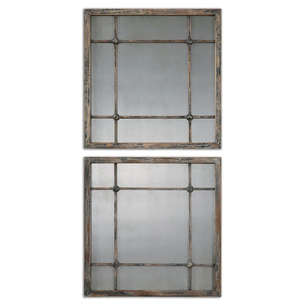 Saragano Distressed Slate Blue, Aged Ivory and Antique Square Mirror, Set of 2, image 1