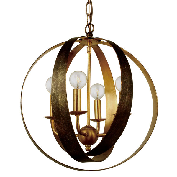 Luna English Bronze and Antique Gold Four Light Sphere Chandelier, image 1