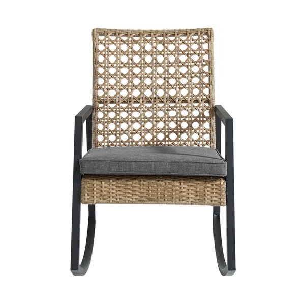 Brown and Gray Outdoor Rattan Rocking Chair, image 2