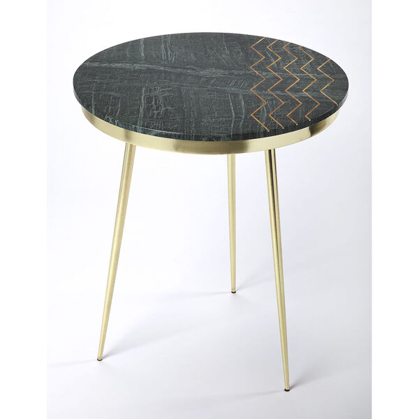 Hollings Green Marble and Brass Accent Table, image 1