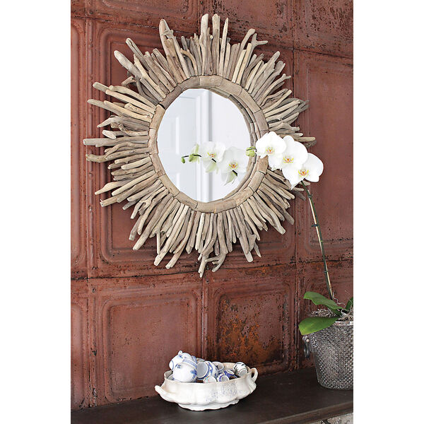 Natural Round Driftwood Sunburst Mirror, image 1