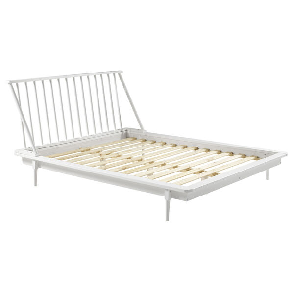 White Wood Queen Spindle Bed, image 3