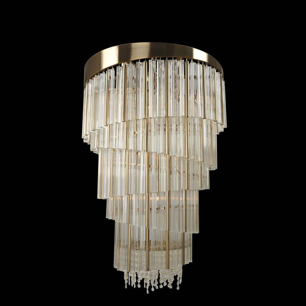 Espirali Brushed Champagne Gold 15-Light Chandelier with Firenze Clear Crystal, image 1