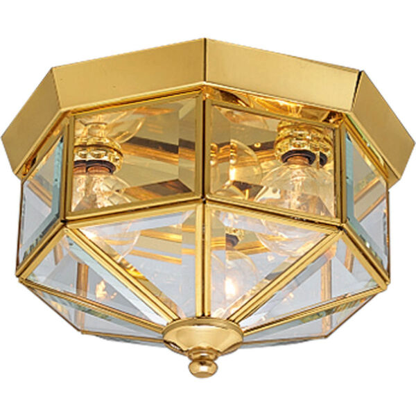 Model P5788-10:  Polished Brass Three Light Outdoor Ceiling Flush Mount, image 1