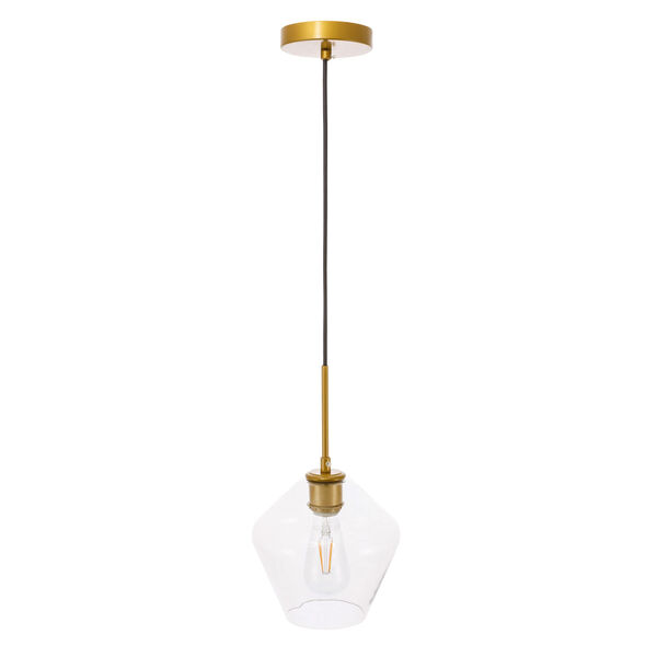 Gene Brass Eight-Inch One-Light Mini Pendant with Clear Glass, image 5