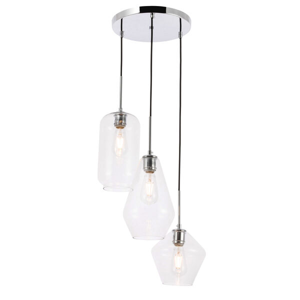 Gene Chrome 17-Inch Three-Light Pendant with Clear Glass, image 6