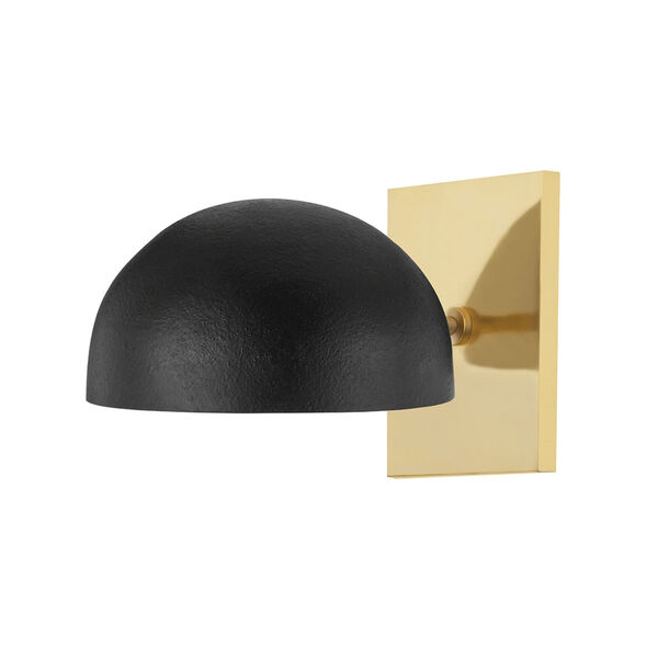 Wells Aged Brass and Black Plaster One-Light Wall Sconce, image 2
