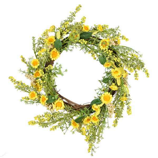 Green and Yellow 24-Inch Sunflower Wreath, image 1