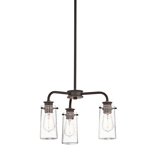 Braelyn Olde Bronze Three Light Chandelier and Semi Flush with Clear Seedy Glass, image 1