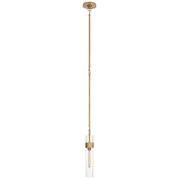 Presidio Petite Tall Pendant in Hand-Rubbed Antique Brass with Clear Glass by Ian K. Fowler, image 1