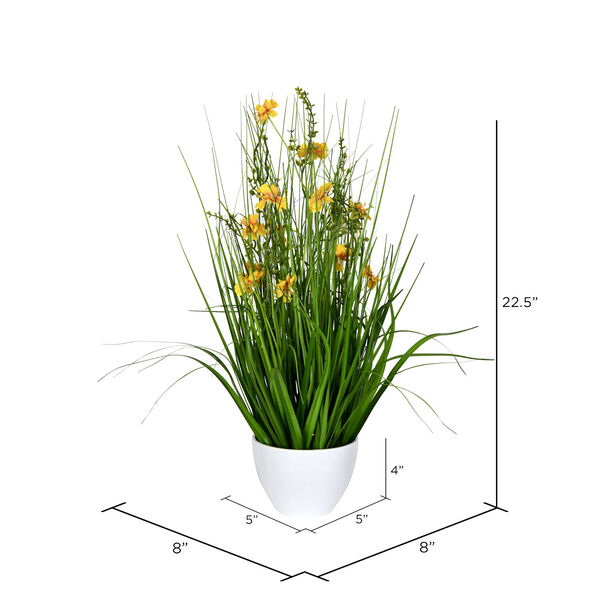 Green and Yellow 23-Inch Cosmos Grass with White Pot, image 2