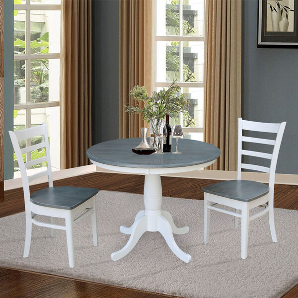 Emily White and Heather Gray 36-Inch Round Top Pedestal Table With Two Chairs, Three-Piece, image 2