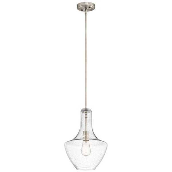 Nicholson Brushed Nickel 11-Inch One-Light Pendant with Clear Seeded Glass, image 1