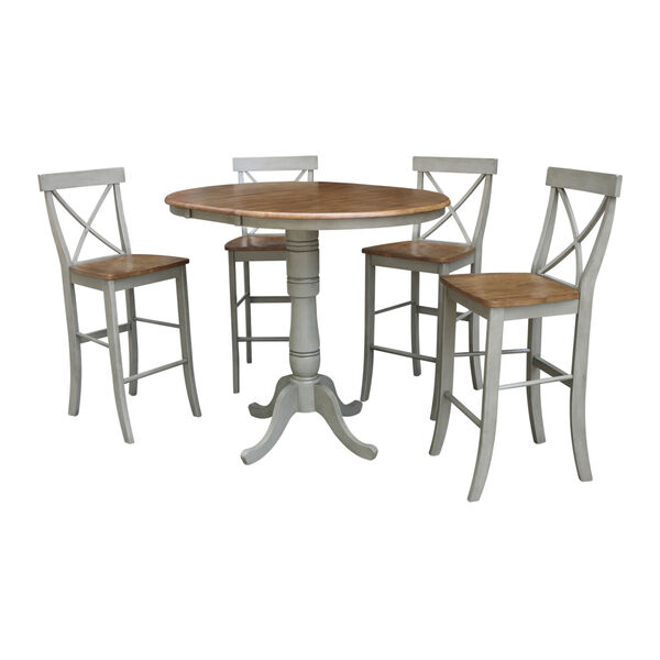 Hickory and Stone 36-Inch Round Extension Dining Table With Four X-Back Bar Height Stools, Five-Piece, image 1