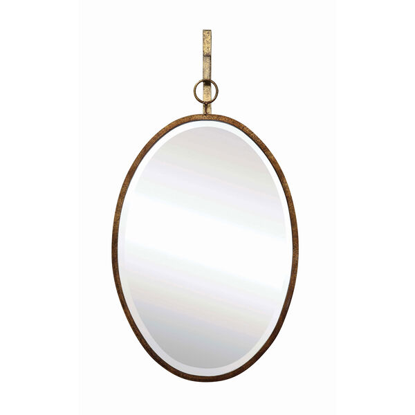 Bronze Oval Metal Framed Wall Mirror with Bracket, image 1