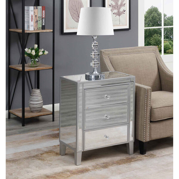 Gold Coast Large 3 Drawer Mirrored End Table in Silver, image 1