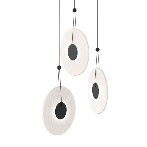 Meclisse Satin Black Three-Light LED Pendant with Etched Glass, image 1