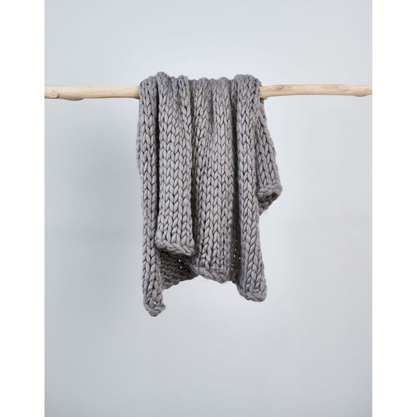 Ultra-Chunky Knit Acrylic Throw Blanket Gray, image 5