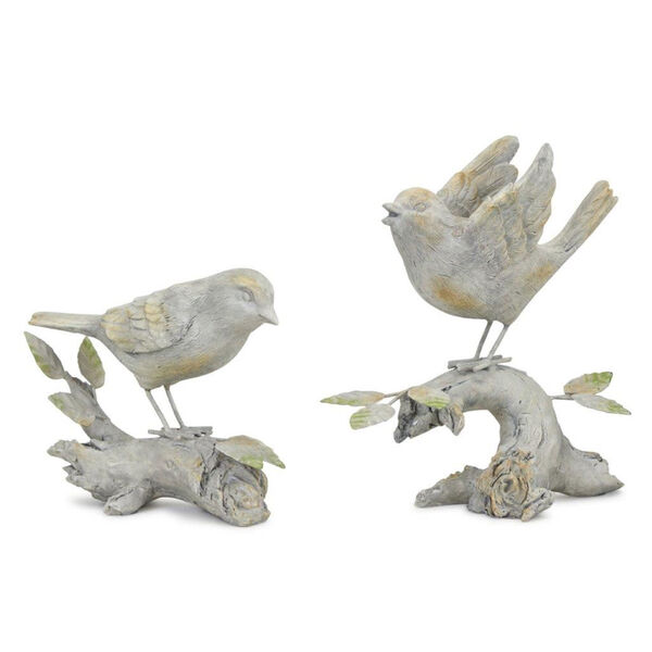 Brown Resin Metal Bird on Branch Decorative Object, Set of Two, image 1